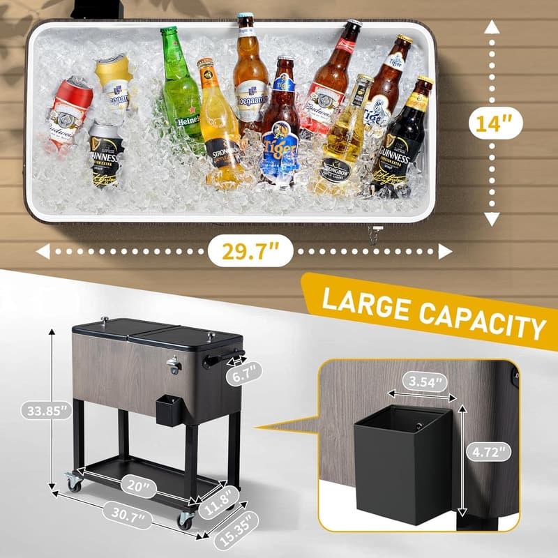 Portable 80 Quart Rolling Ice Chest for BBQ and Beach Parties