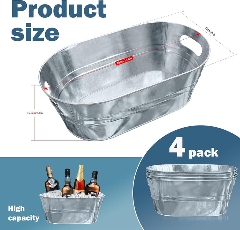 4PCS Galvanized Ice Buckets for Parties and Events