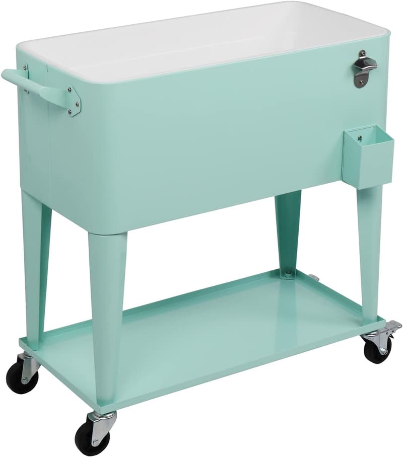 Patio Party 80 Quart Rolling Cooler Cart with Shelf & Opener