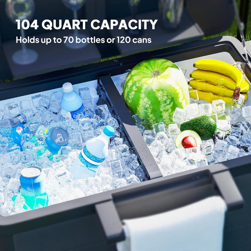 Rolling Ice Chest with Bottle Opener - 104 Qt Outdoor Cooler