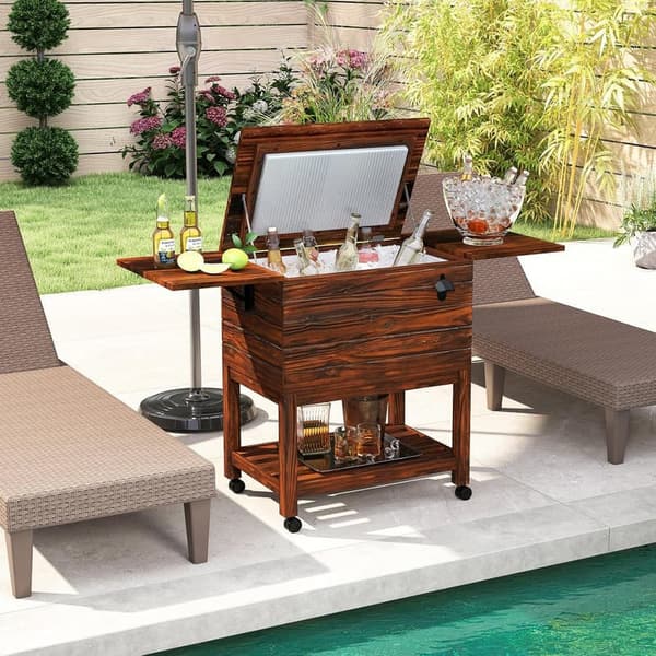 Outdoor Beverage Cart with 54 Quart Cooler & Drop Leaf Tables