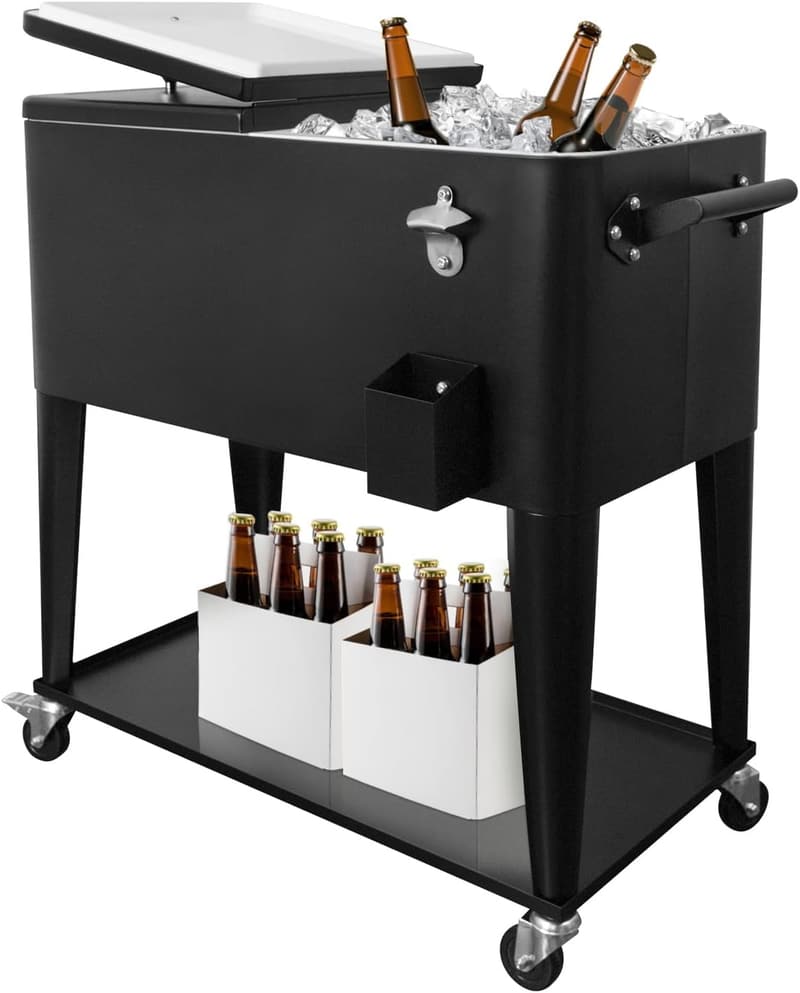 Outdoor Rolling Cooler Cart with Wheels - 80QT Beverage Storage