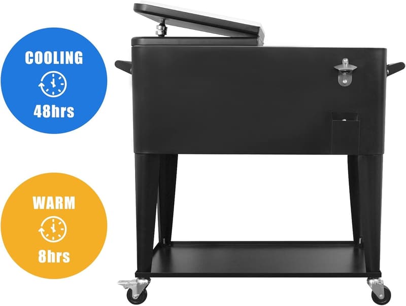 Outdoor Rolling Cooler Cart with Wheels - 80QT Beverage Storage