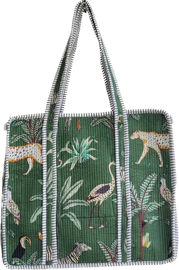 Reversible Jungle Print Tote Bag - 100% Cotton, Travel Gift for Women