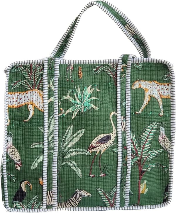 Reversible Jungle Print Tote Bag - 100% Cotton, Travel Gift for Women