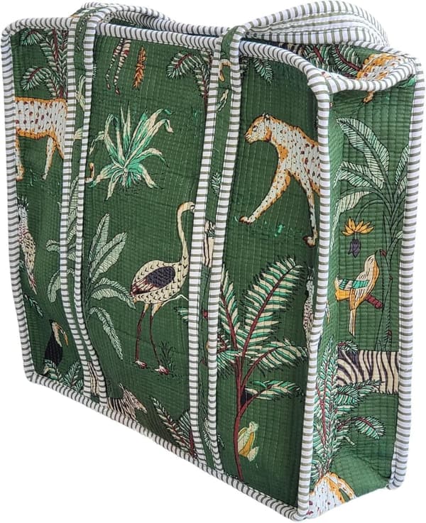 Reversible Jungle Print Tote Bag - 100% Cotton, Travel Gift for Women
