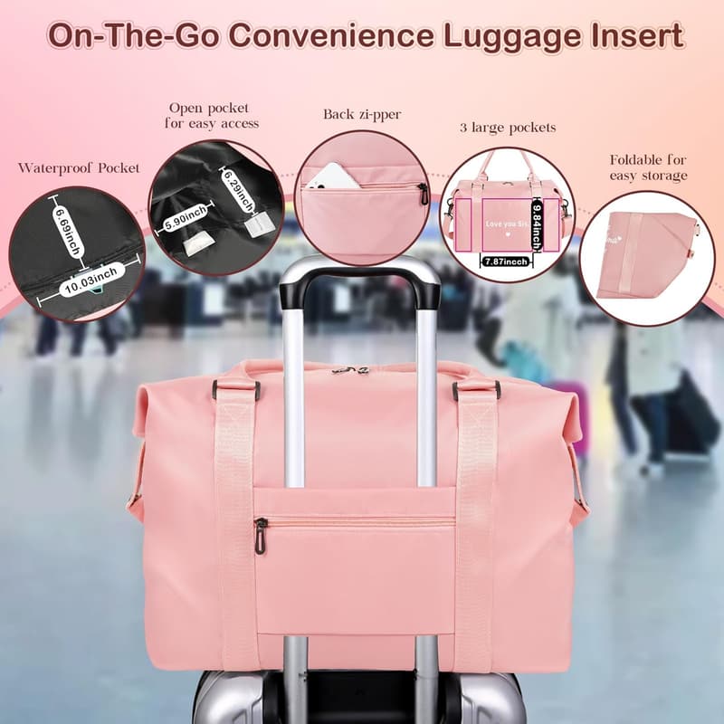 Pink Waterproof Travel Duffle Bag for Sister's Birthday