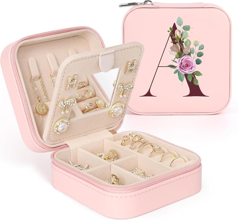 Personalized Pink Travel Jewelry Case for Women & Teens