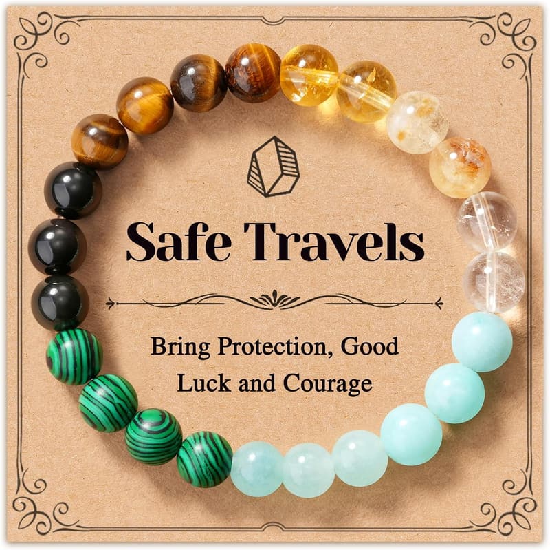 Safe Travels Natural Stone Bracelets for Women with Quote Card