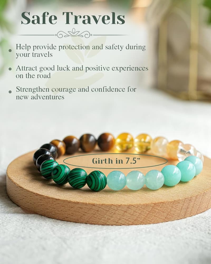 Safe Travels Natural Stone Bracelets for Women with Quote Card