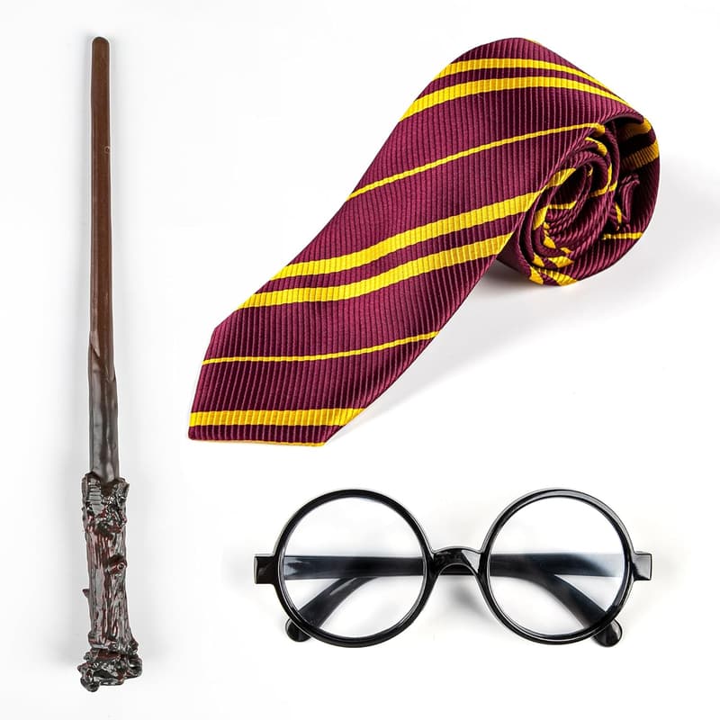 Halloween Wizard Costume Accessories Set - Nerd Glasses, Tie & Wand