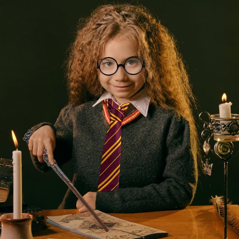 Halloween Wizard Costume Accessories Set - Nerd Glasses, Tie & Wand