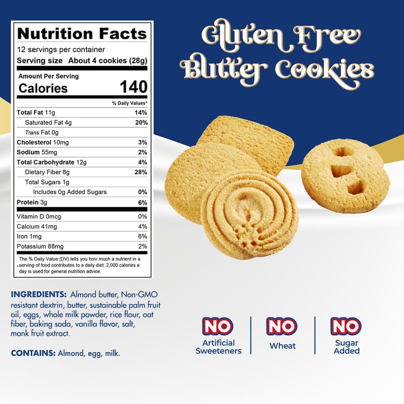 Keto Butter Cookies - Sugar Free Danish Shortbread Gift (12 oz)