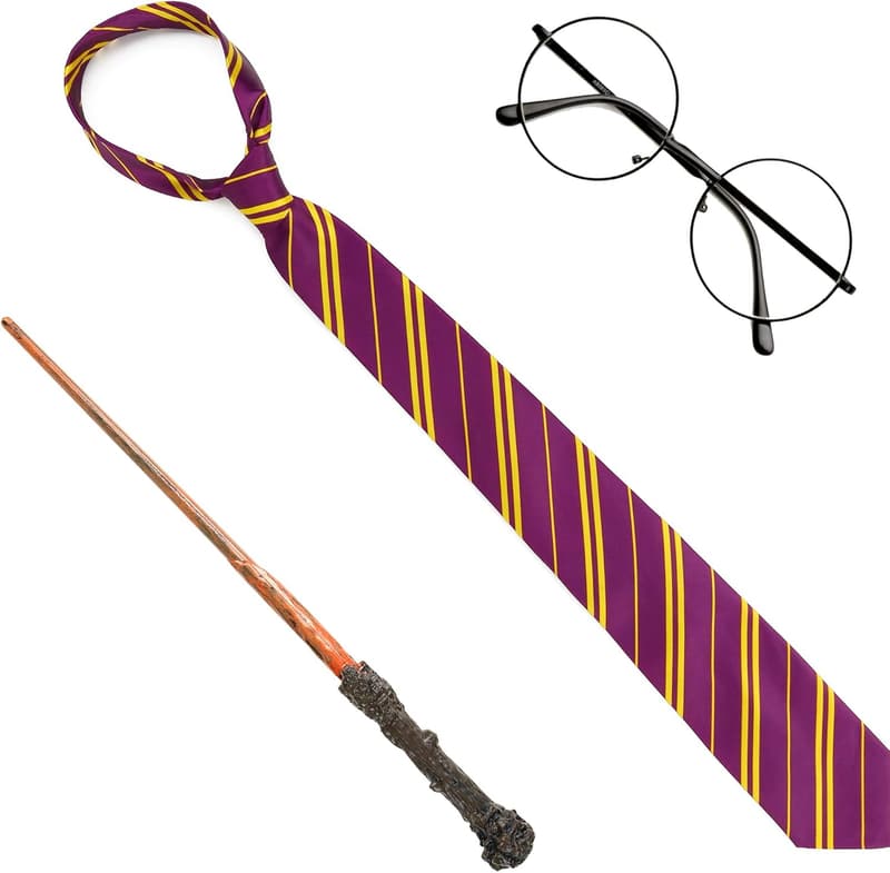 Wizard Costume Accessory Set - Glasses, Tie, and Magic Wand