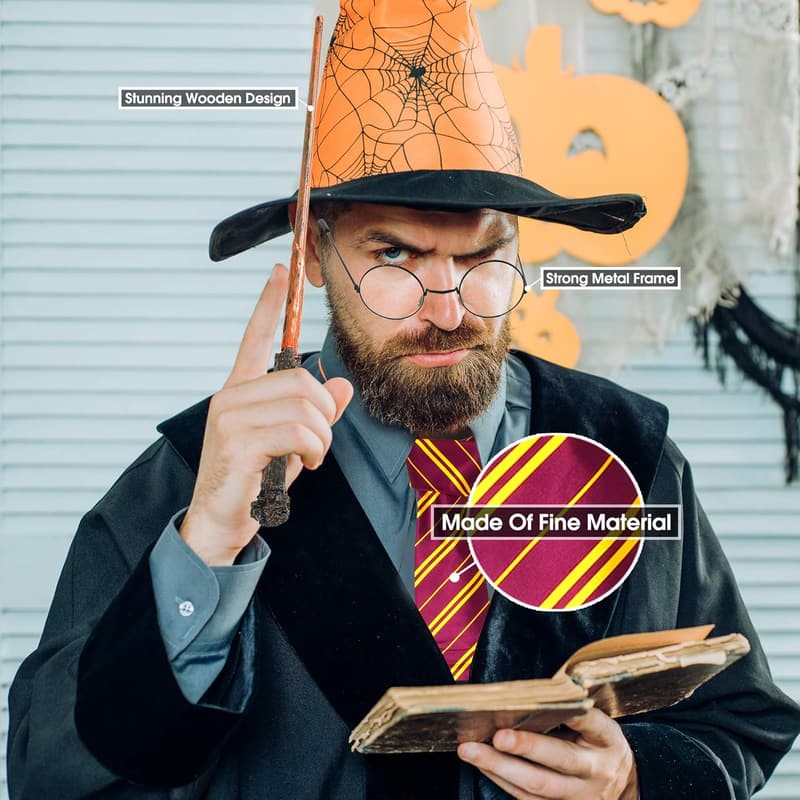 Wizard Costume Accessory Set - Glasses, Tie, and Magic Wand