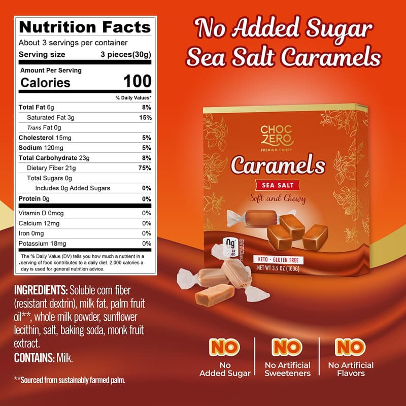 Keto Candy: ChocZero Sugar-Free Caramels, 3.5oz Box