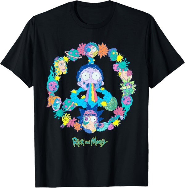 Rick and Morty Alien Peace Sign Cartoon T-Shirt for Adults