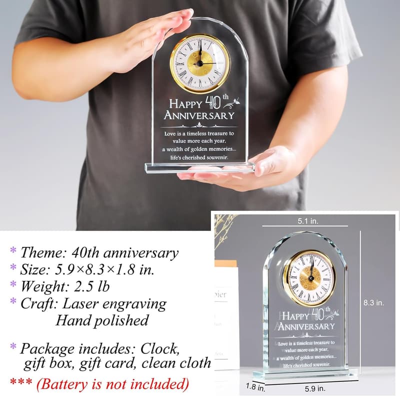 40th Anniversary Clock Gift for Couples, Battery Not Included