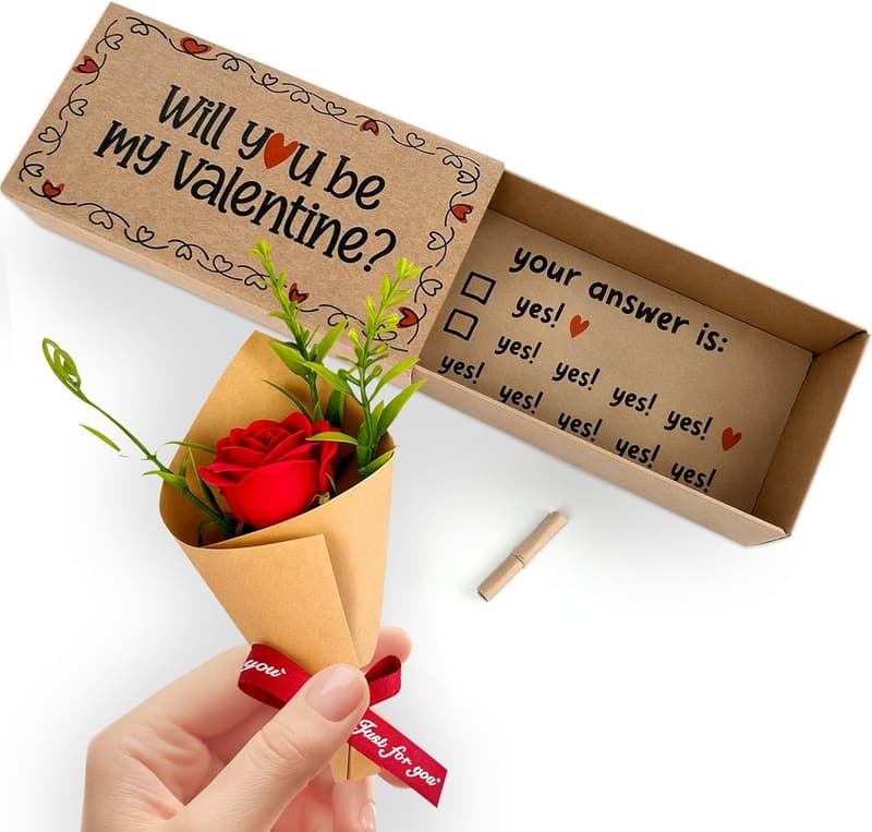 Handmade Valentine's Day Card with Mini Rose Gift