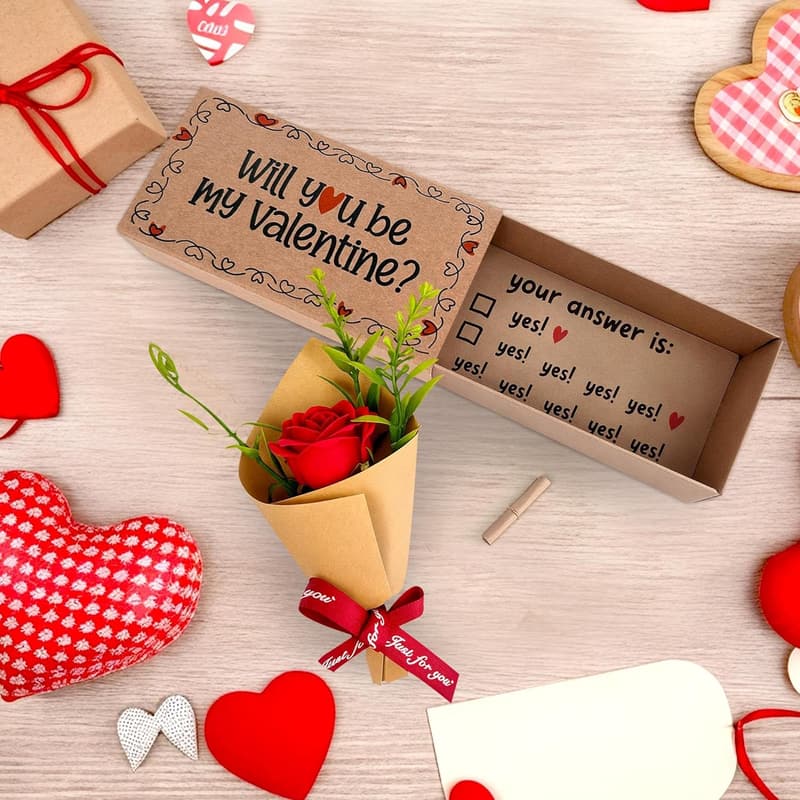 Handmade Valentine's Day Card with Mini Rose Gift