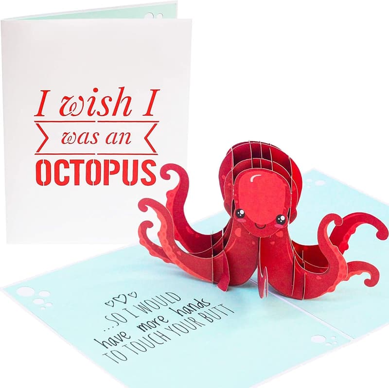 Funny Valentine's Day Pop Up Card - Naughty Octopus Design