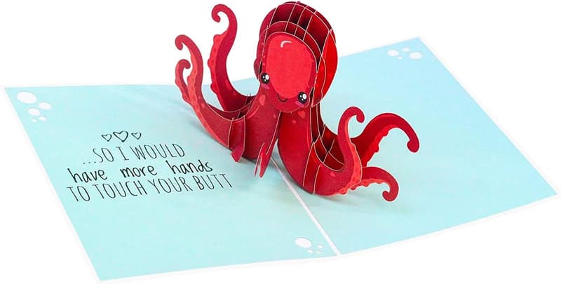 Funny Valentine's Day Pop Up Card - Naughty Octopus Design