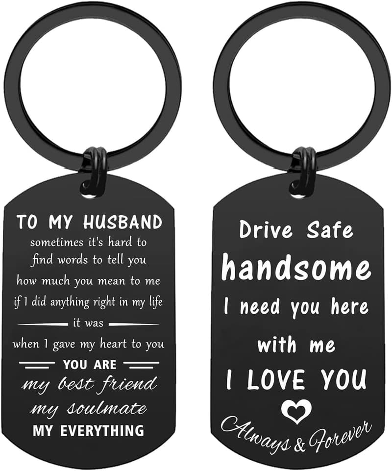 Husband Birthday Keychain - Men's Gift for Anniversary & Valentine's