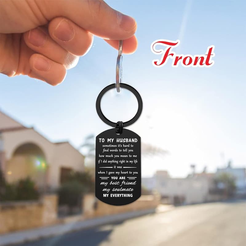 Husband Birthday Keychain - Men's Gift for Anniversary & Valentine's