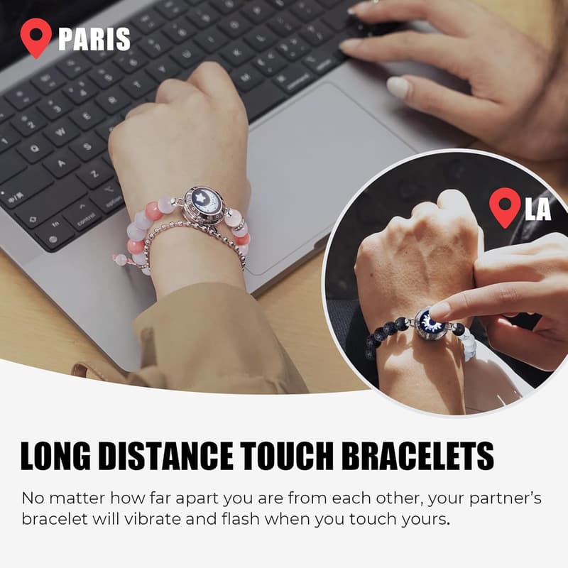 Long Distance Love Bracelets for Couples - Bluetooth Touch Jewelry