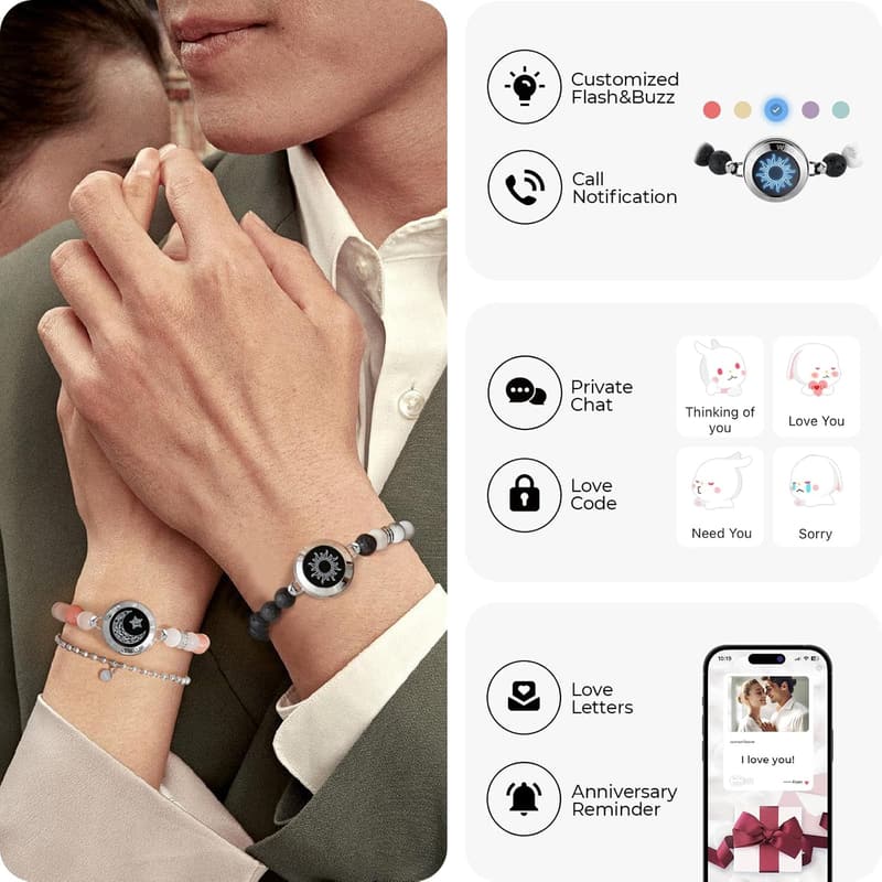 Long Distance Love Bracelets for Couples - Bluetooth Touch Jewelry