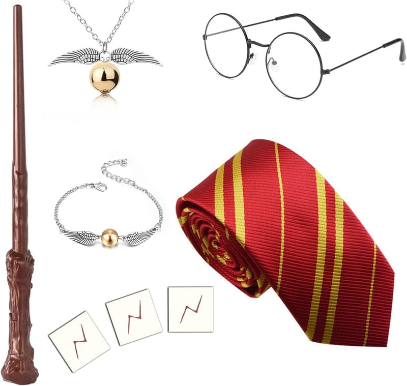 Halloween Cosplay Tie, Necklace & Wizard Glasses Set