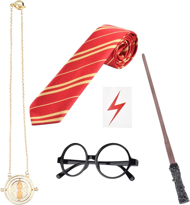 Wizard Costume Accessories Set - Magic Wand, Tie, Necklace & Glasses
