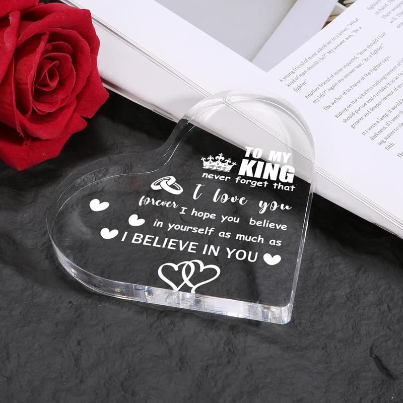 Romantic Heart-Shaped Acrylic Paperweight Gift for Him
