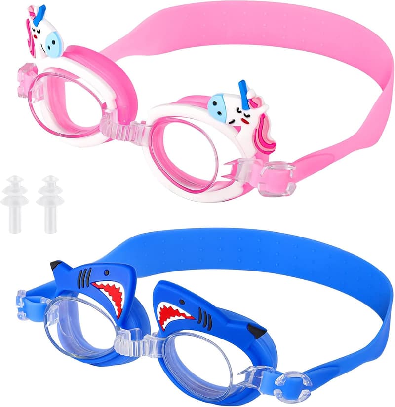 Kids Anti-Fog Swim Goggles with Ear Plugs for Ages 3-9