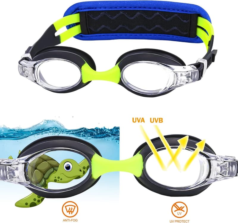 Toddler Swim Goggles (Ages 3-8) with Padded Strap
