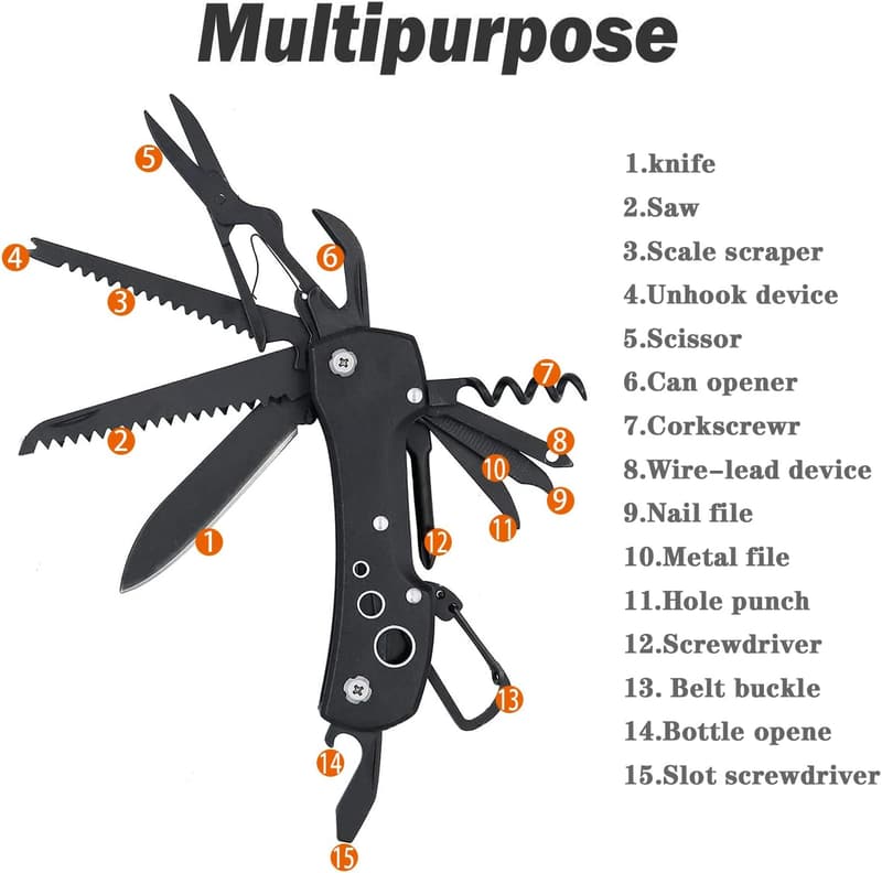 Multitool Pocket Knife - Swiss Style for Camping & Outdoor Use