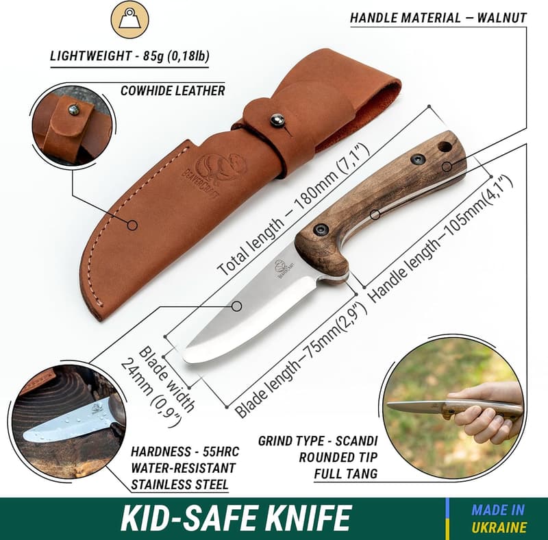 Kids' Whittling Knife - Safe Rounded Tip for Ages 8-12