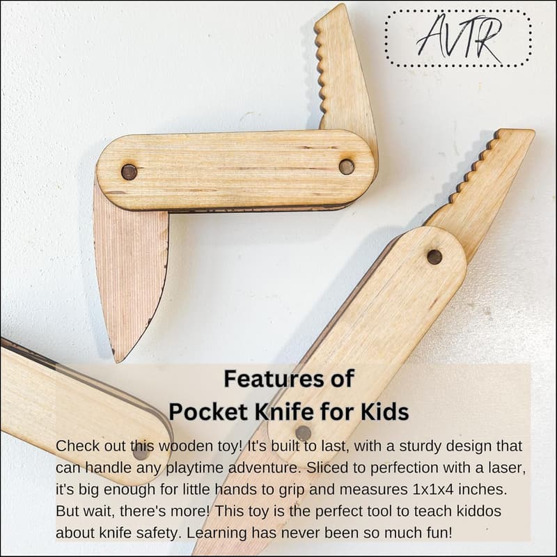 Kids Wooden Pocket Knife Toy | Engraved Training Multi Tool