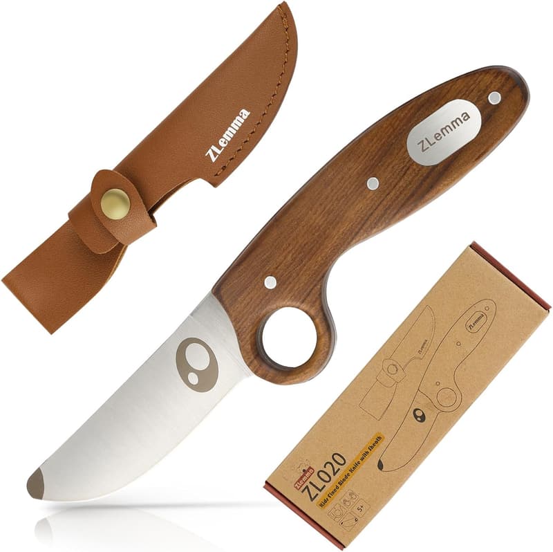 Kids Whittling Knife with Educational Ring & Sheath - Rosewood Handle