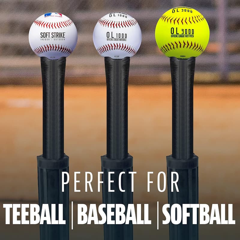 Adjustable Kids Baseball Batting Tee - Durable Rubber, 黑色的