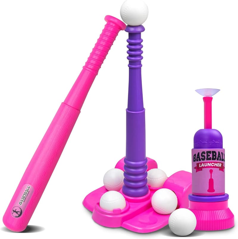 Kids' Adjustable T-Ball Set with 6 Balls and Pitching Machine