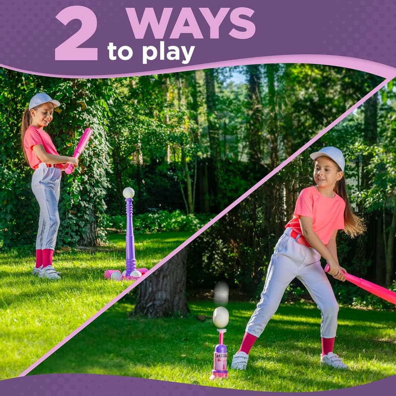 Kids' Adjustable T-Ball Set with 6 Balls and Pitching Machine