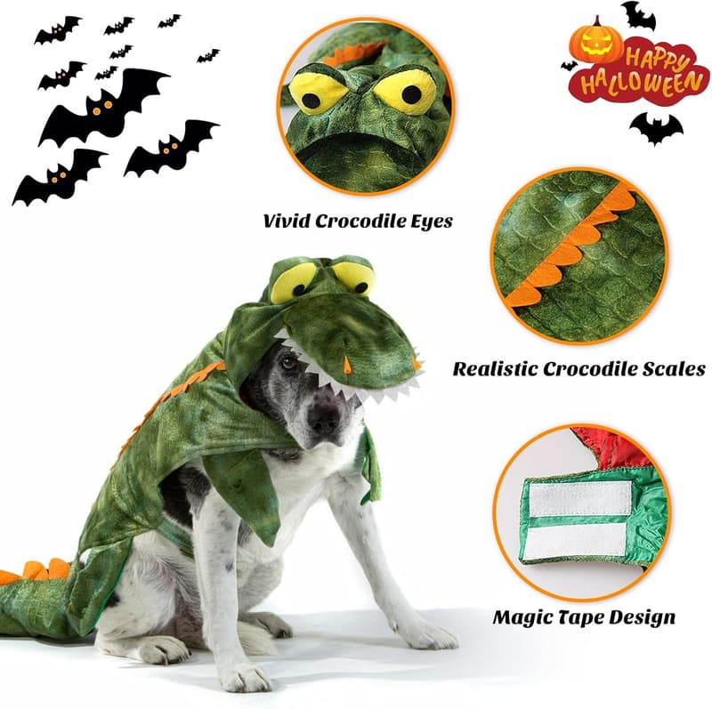 Halloween Alligator Dog Costume - Crocodile Hoodie for All Sizes