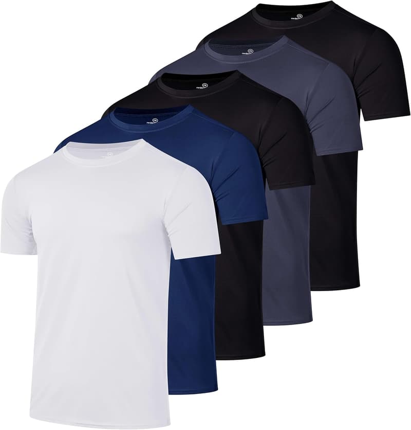 Men's Dry Fit Active Crew Neck T-Shirt 5-Pack for Gym Workouts