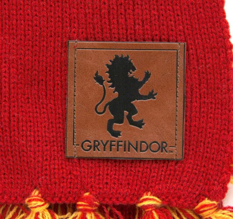 Gryffindor Striped Scarf with Faux Leather Patch