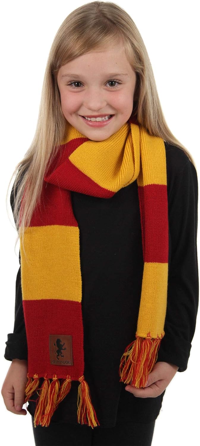 Gryffindor Striped Scarf with Faux Leather Patch