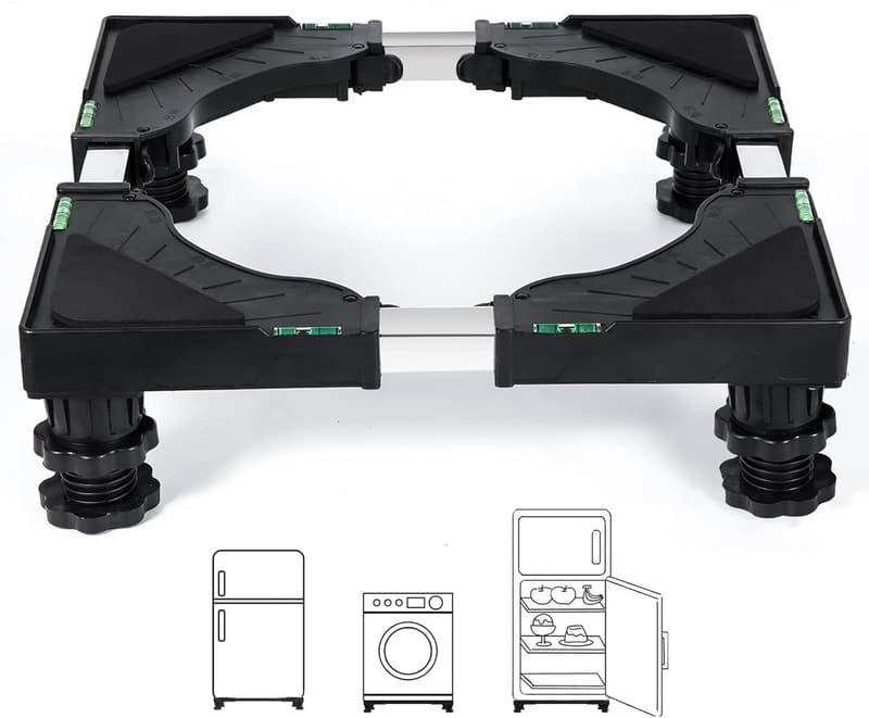Adjustable Mini Fridge Stand with 4 Feet - Multi-Functional Black Base