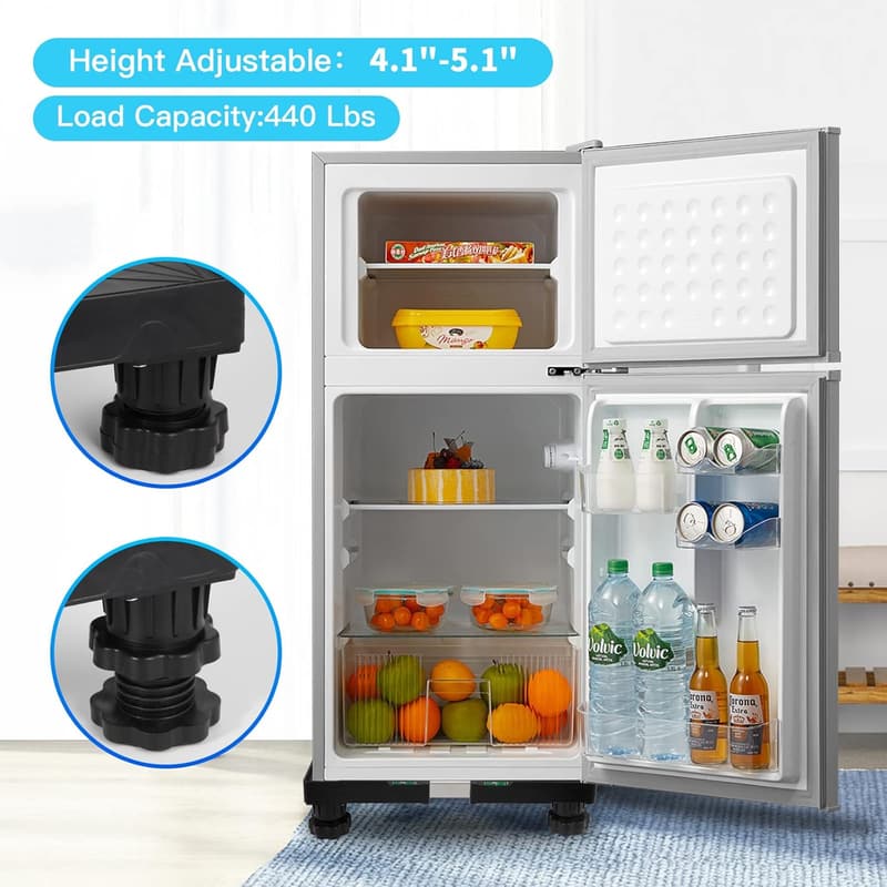Adjustable Mini Fridge Stand with 4 Feet - Multi-Functional Black Base
