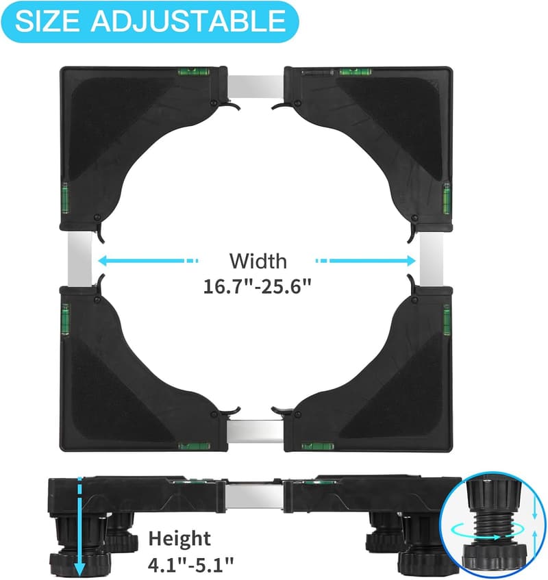 Adjustable Mini Fridge Stand with 4 Feet - Multi-Functional Black Base