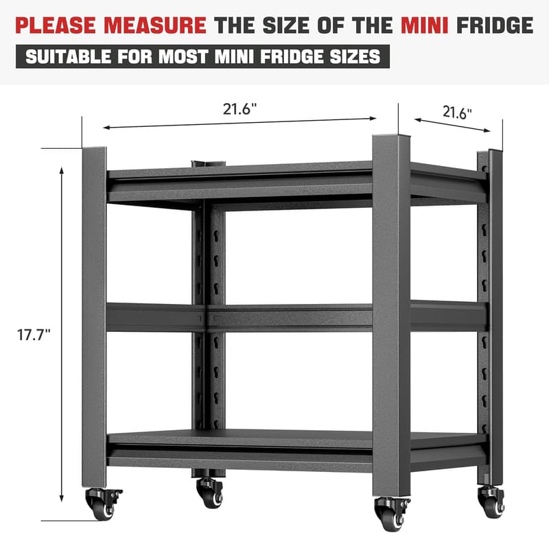 Heavy Duty Mini Fridge Stand with Storage and Lockable Wheels